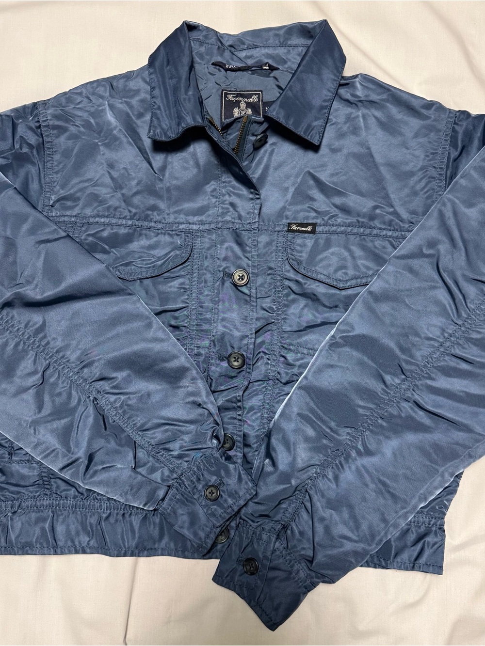 Façonnable Nylon Utility Jacket Women XS Blue Gorpcore Coquette Cropped Full Zip